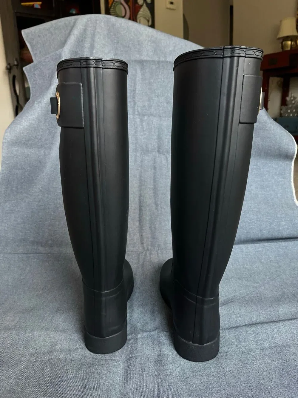 Hunter Refined Tall Rain Boots Womens 10 Waterproof Matte Rubber Black FSC